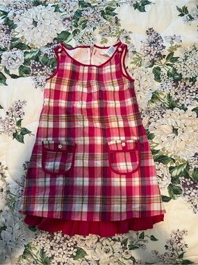 Jenny & Me Green and Red Plaid Jumper Dress Size 5